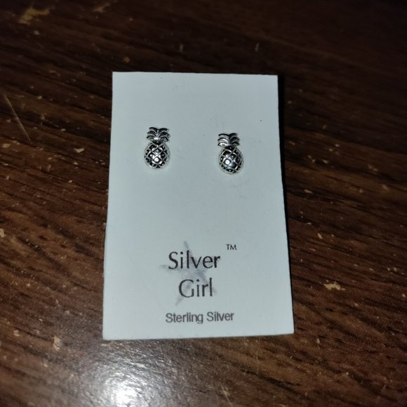 Sliver Girl - Girl's Sterling Silver Pineapple Earrings - Picture 3 of 3